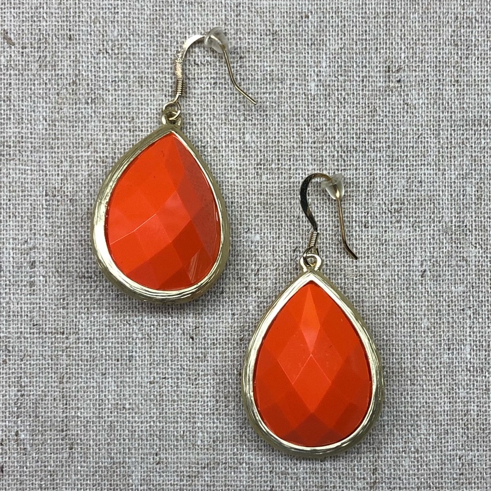 Orange Gold Oval Drop Earrings